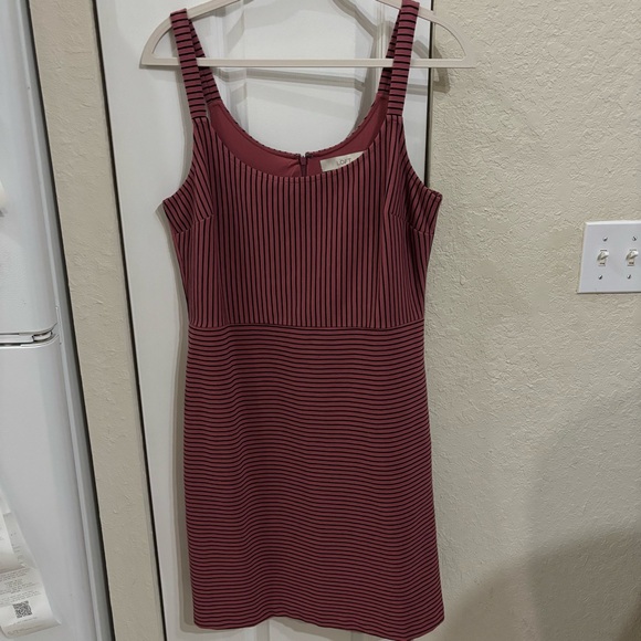 LOFT Mauve and Black Striped Ribbed Mini Dress - Picture 2 of 8